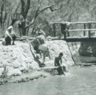 Prison inmates having a swim at amphitheatre